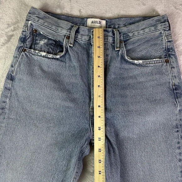 AGOLDE Straight Leg Jeans Women's 28 Distressed Hem Light Wash Chic Streetwear - Picture 12 of 16